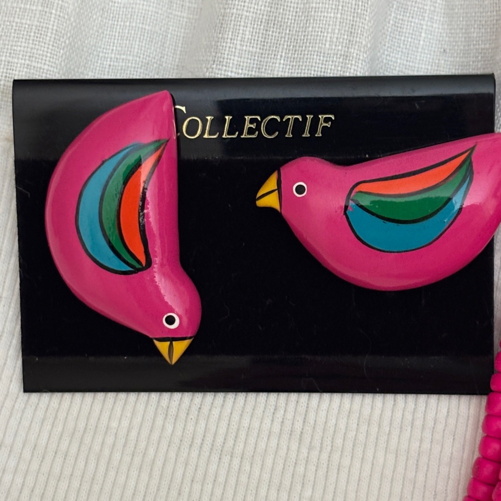 Collectif Vintage 1980s Pink Parrot Beaded Necklace and Earrings Women’s OS New - Picture 6 of 10